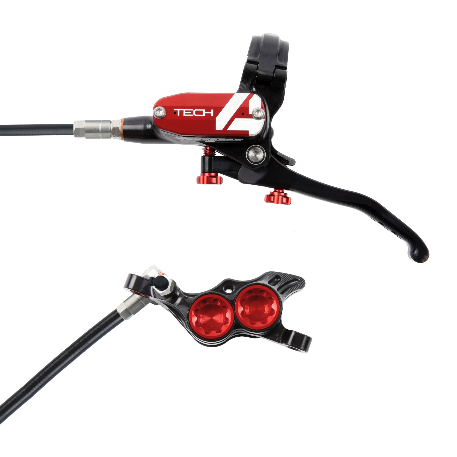 Hope Tech 4 E4 Rot, 4-Kolbenbremse mit Stahlflexleitung